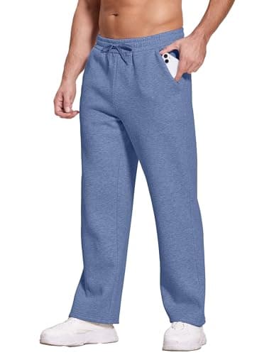 Deyeek Men's Straight Leg Fleece Sweatpants Open Bottom Sweat Pants with Pockets Big and Tall Blue Cotton Sweatpants Men 3XL - Thumbnail 4