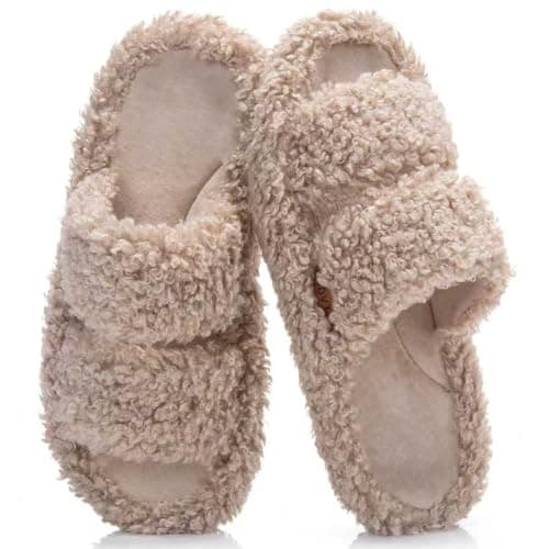 BOVTY Women's Fuzzy Open-toe Bowknot & Double-Strap Slippers, Memory Foam Non-Slip Indoor House Slides - Image 1