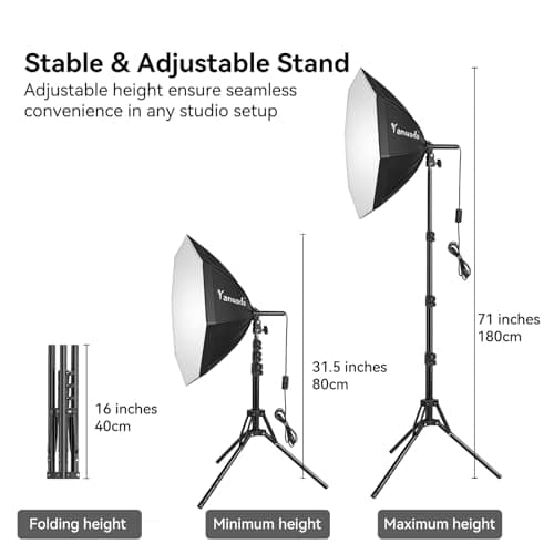 Yanuoda Softbox Lighting Kit 20"x20" - Photography Studio Light with Stepless Remote, Adjustable LED Soft Box for YouTube Video Recording, Streaming, Product Photography & Zoom - Thumbnail 5