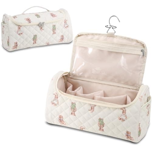 GISMTR Quilted Hair Tools Travel Case, Cotton Portable Storage Bag with Hanging Hook for Hair Curler Accessories, Cute Dustproof Travel Organizer - Image 1