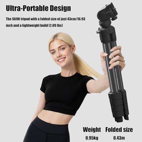 Jishane Camera Tripod, Travel Tripod for Camera Canon EOS Rebel Nikon, 61" Lightweight Phone Stand with Wireless Remote & Carry Bag, Compatible with DSLR, iPhone, Spotting Scopes, Max Load 11lb - Thumbnail 5