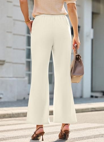 Dokotoo Women's Pants 2026 Spring High Waisted Wide Leg Waffle Knit Buttons Side Pockets Trousers Lounge Pants Casual Dressy Apricot Large - Thumbnail 2