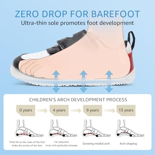 STQ KIDS Toddler Wide Toe Box Shoes Boys Barefoot Shoe Kids Tennis Sneakers Breathable Non-Slip Zero Drop Preschool First Walking Running Outdoor Activities Black Red Toddler Size 7 - Thumbnail 5