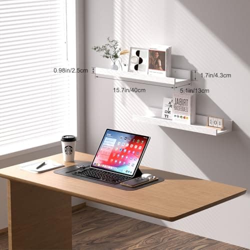 Modcraft White Floating Shelves with Lip 16 Inch, Wall Mounted Picture Ledge, Small Wood Wall Shelf for Bathroom Bedroom Living Room, Display Shelf for Photos Frames Collectibles Set of 2 - Thumbnail 4
