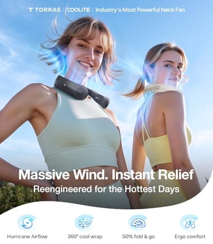 TORRAS LiTE Neck Fan, Industry’s Strongest Wind Power, Portable Neck Fan with 14H Battery, 360° Cooling Neck Fan, Lightweight & Foldable Neck Fans for Outdoor, Travel, Gifts for Man, Women, Blue - Thumbnail 2