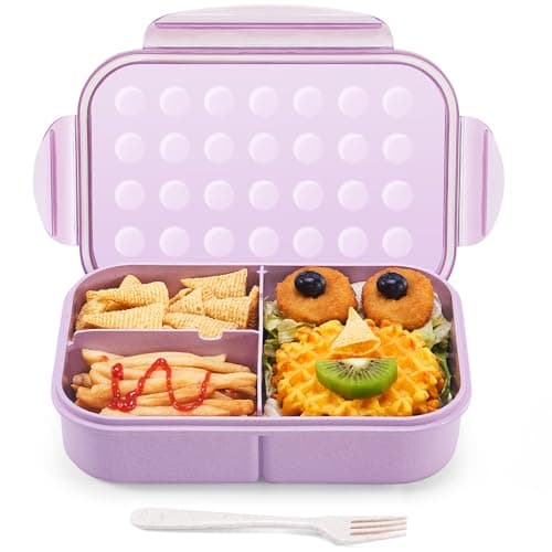 MISS BIG Lunch Box Kids, Leak Proof Lunch Containers, Mom’s Choice No BPAs and No Chemical Dyes Bento Box for Kids,Microwave and Dishwasher Safe Lunch Box (Purple M)