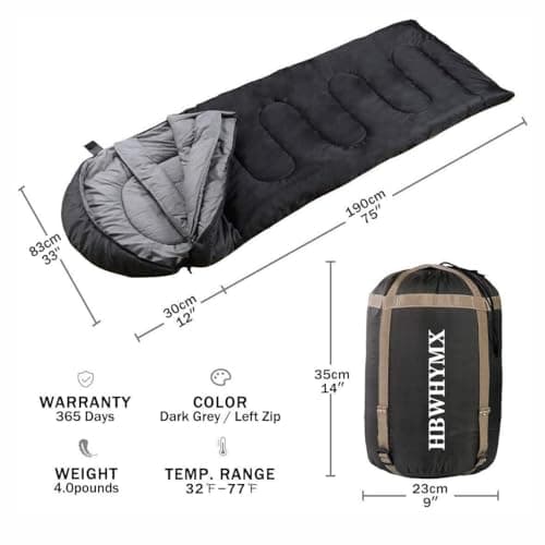 Black Sleeping Bags for Adults Backpacking Lightweight Waterproof- Cold Weather Sleeping Bag for Warm Camping Hiking Outdoor Travel Hunting with Camping Sleeping Bag (Black1, 86 x 31.5inches) - Thumbnail 2