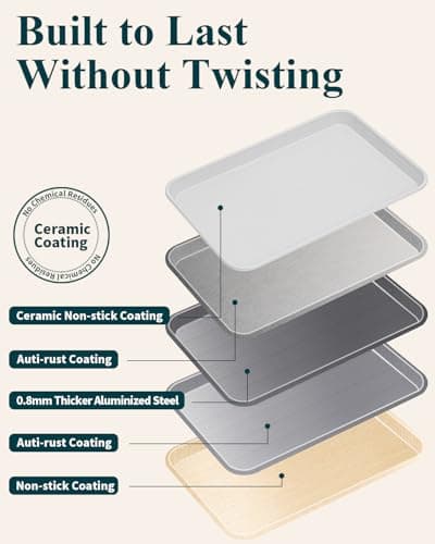 Ymiton 7PCS Ceramic-Coated Baking Sheet Set - 10x15in Jelly Roll Pan Non-Stick Cookie Sheet with Wire Rack, Silicone Spatula & 4 Cookie Cutters, PFAS Free, Oven Safe (550°F), Pistachio Green - Thumbnail 5