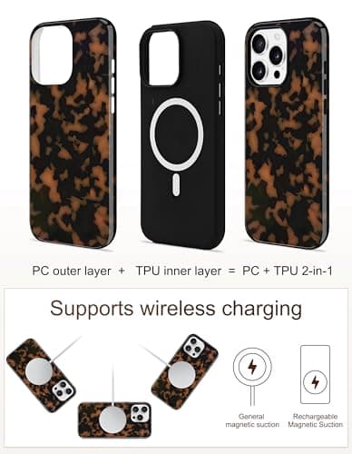Aitipy Compatible with MagSafe Tortoise Shell Phone Case for iPhone 14 Pro, Cute Magnetic Aesthetic Yellow Leopard Print Soft TPU Hard PC Shockproof Protective Phone Cover for Women Girls - Thumbnail 2