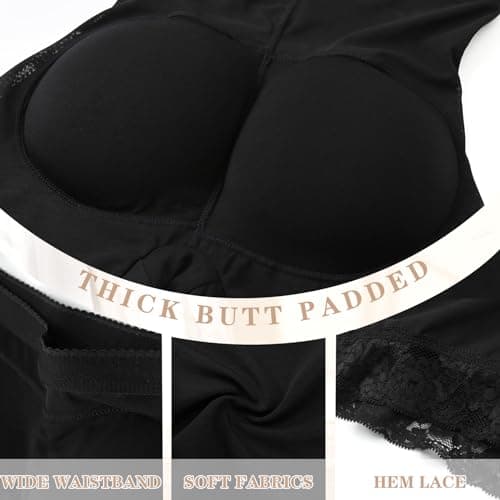 Padded Underwear for Women Butt Lifter Panties Booty Pads Butt Enhancer Lace Boyshorts Shapewear (#3 Black+black, XX-Large) - Thumbnail 4