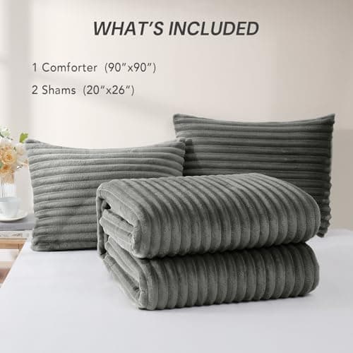 Geniospin Fleece Queen Comforter Set, Soft Fuzzy Queen Bedding Sets, 3-Pieces Gray Comforter Set for All Season, Warm Fluffy Comforter with 2 Pillow Cases - Thumbnail 6
