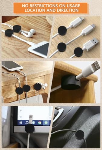 Maveek 5 Pcs Magnetic Cord Holder Cable Management, Strong Cable Clips Magnets Metal Plate, Adhesive Wire Organizers for Nightstand Desktop Wall Kitchen USB LAN (Black) - Thumbnail 5
