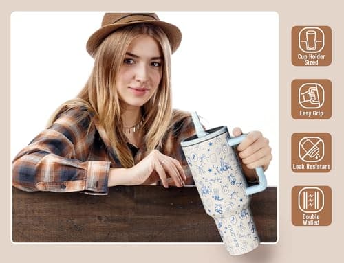 DLOCCOLD 40 oz Tumbler with Handle and Flip Straw, 100% Leak Resistant Leak-Proof Tumbler with Lid and Straw, Insulated Stainless Steel Travel Coffee Mug, Keeps Cold or Hot, Car Cupholder Friendly - Thumbnail 5