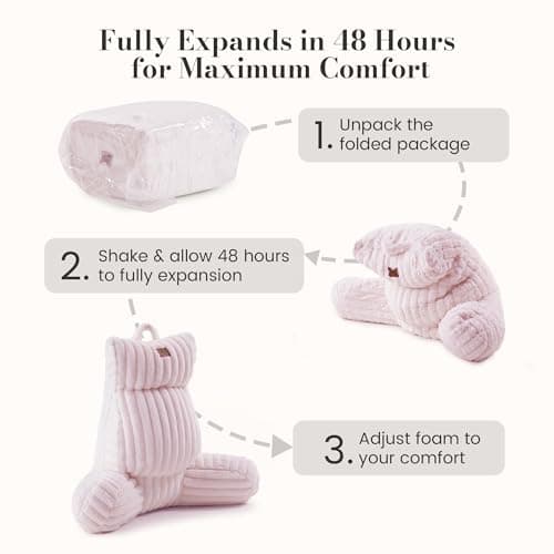 Amélie Home Faux Fur Reading Pillow with Pocket for Sitting in Bed, Kids Backrest Bed Pillow with Washable Cover for Lounging, Watching TV/Gaming/Resting/Post/Surgery/Nursing, Light Pink 17 inches - Thumbnail 3