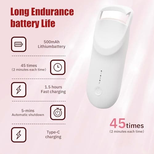 Upgrade Heated Eyelash Curler, Electric Eyelash Curler with 5s Fast Heating, Type-C Rechargeable, Portable Lash Curler, Long-Lasting Lash Lift, Natural Style, Heat-Sensitive Pad (White) - Thumbnail 5