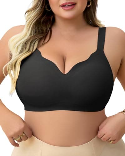 LIIJOO Plus Size Wireless Bra for Women, Full Coverage No Underwire Minimizer Bra, Supportive Lift Everyday Comfort Bra for Sagging Breasts, Wide Straps（Black, 2XL Plus Size） - Image 1