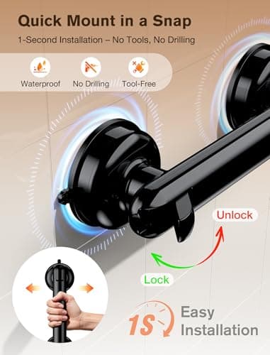Coneclat Grab Bars for Bathtubs and Showers, Shower Handles for the Elderly and People in Need, 2026 Upgraded Rubber Suction Cup with Maximum 350 lbs Suction Power, No Drilling-(Black-2 Pack) - Thumbnail 5