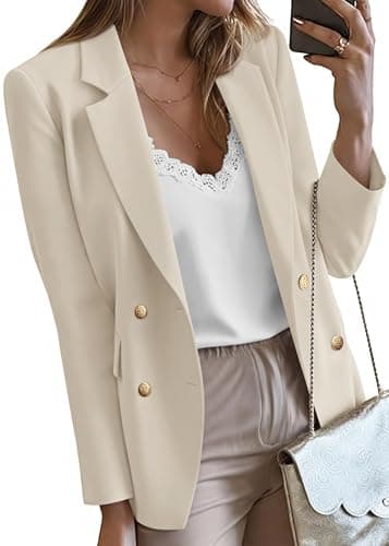 KIRUNDO Blazers for Women Business Casual 2025 Fall Long Sleeve Double Breasted Open Front Work Suit Jackets with Pockets(Beige, X-Large) - Image 1