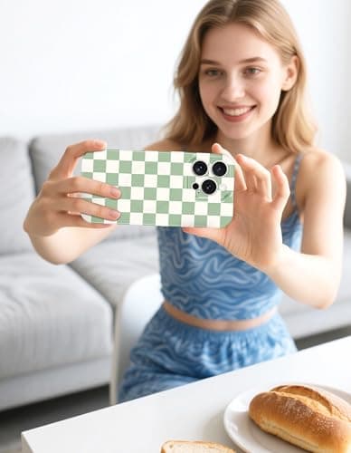 Aitipy Compatible with MagSafe Checkered Phone Case for iPhone 13 Pro Max, Slim Cute Cool Magnetic Aesthetic Checkerboard Shockproof Protective Phone Cover for Women Men Girls Boys-Green - Thumbnail 6