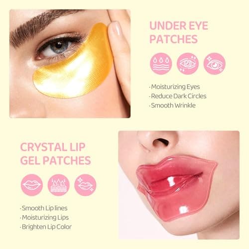 30 Pcs Lip Masks & Eye Masks, 24K Gold Crystal Gel Collagen Eye Pads, Cherry Under Eye Patches for Puffy Eyes, Dark Circles, Wrinkles and Fine Lines, Bachelorette Party Favors, Bridesmaid Gifts - Thumbnail 2