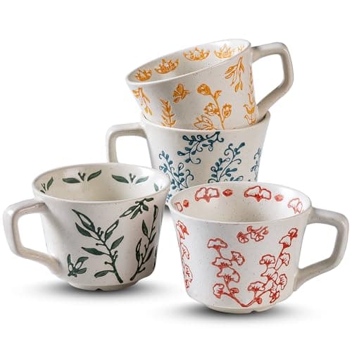 Ceramic Mugs 11 oz Unique Luxurious Cups Set of 4, Mug for Coffee Milk Latte Cappuccino Tea, Office Home Kitchen Use, Dishwasher Birthday Gift Microwave Freezer Safe Stoneware Mixed - Image 1