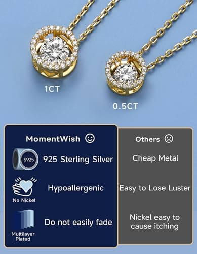 MomentWish Floating Necklace for Women, 0.5 Dancing Moissanite Necklace for Her, Gold Plated 925 Sterling Silver Pendant Anniversary Birthday Christmas Gift for Wife Mom Girlfriend-Halo - Thumbnail 5
