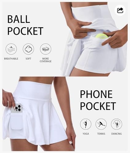 Afurdel Womens White Pleated Tennis Skirts High Waisted Athletic Golf Skorts with Pockets Homecoming Cheerleading Uniform Skirt - Thumbnail 2