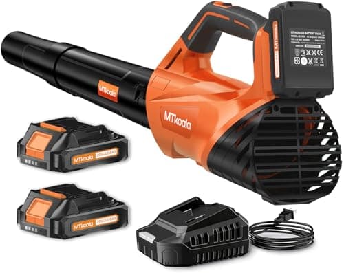 2026 Upgrade Leaf Blower, Leaf Blower Cordless with 2 * 2.6AH Batteries and Fast Charger, 450CFM &150MPH and 2 Speed Mode, Lightweight Electric Leaf Blowers for Lawn, Yard, Leaves, Dust Car (Orange) - Image 1
