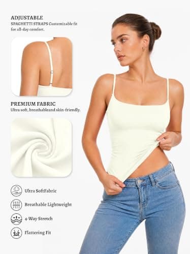 Women Summer Tank Top Trendy Y2K Going Out Top Spaghetti Strap Double Line Sexy Square Tanks Tops Woman Casual Basic Cami Shirts (Cream White,M) - Thumbnail 3