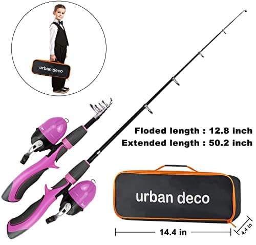 Urban Deco Kids Fishing Pole, Kids Fishing Starter Kit Rod and Reel Combos Portable Telescopic Fishing Rod with Tackle Box for Boys,Girls,Youth,Beginner - Pink - Thumbnail 4