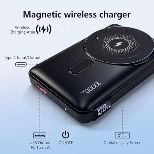 GUGOBOX for Magsafe Portable Charger, 10000mAh Wireless Magnetic Power Bank with Built-in Stand, 22.5W PD Fast Charging for MagSafe Battery Pack Compatible with iPhone 17/16/15/14/13/12 Series - Thumbnail 2