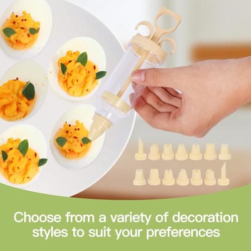 2-Layer Deviled Egg Containers With Lid,36pcs Easter Deviled Egg Tray Carrier with Handl Injector Piping Tool,Portable Stackable Egg Holder Platter Holder Organizer for Refrigerator Party Picnic Event - Thumbnail 4