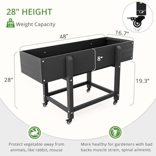 LUE BONA Raised Garden Bed with Wheels, 48 * 16.7 * 28 in, Poly Elevated Outdoor Planter Box with Tools, Weather Resistant, Standing Growing Bed Herb Planter for Vegetable, Flowers, Fruits - Thumbnail 5