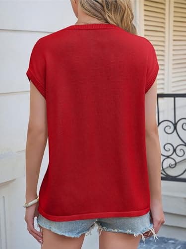 Saodimallsu Womens 2026 Summer Sleeveless Tank Tops Cap Sleeve Crew Neck Loose Casual Knit Pullover Sweater Vest Z-red - Thumbnail 6