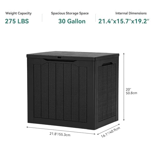 YITAHOME 30 Gallon Outdoor Storage Box, Small Water Resistant Resin Deck Box, Indoor Outdoor Lockable Rattan Storage Container for Patio, Garden, Cushions, Tools, Equipment (Black) - Thumbnail 6