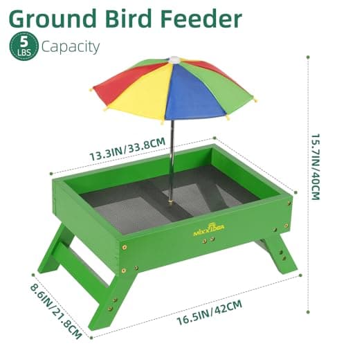 Ground Bird Feeder for Outdoors Bird&Squirrel Feeder Wooden Chicken Picnic Table Platform Feeder Wild Bird Feed Crow Feeder for Outside with 5 LBS Capacity - Thumbnail 2
