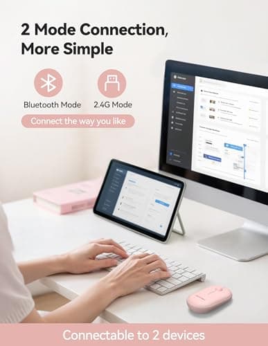 TECKNET Bluetooth Mouse, Slim Portable Wireless Mouse for 2 Modes(BT3.0/5.0+2.4Ghz), Lightweight, Contoured Grip with USB Receiver, Quiet Click Compatible with PC, Chromebook, Mac - Pink - Thumbnail 2