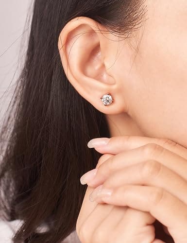 IMOLOVE Moissanite Stud Earrings with 0.6ct-3ct D Color Round Cut Lab Created Diamond Earrings in Sterling Silver with 18K Rose Gold Plated for Women Men-2 - Thumbnail 5
