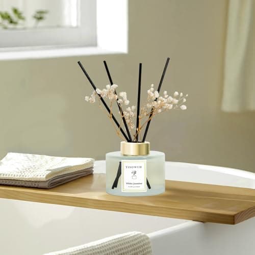 YISOWUH Reed Diffuser Set,5.07 fl oz (150 ml) - White Jasmine Oil Diffusers with 8 Reed Sticks,Home Fragrance Reed Diffuser for Bathroom Shelf Decor - Thumbnail 6
