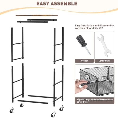 SUNALLY Rolling Kitchen Cart with Drawers, 4-Tier Utility Cart Fruit Vegetable Storage Cart with Lockable Wheels, Wooden Top Metal Kitchen Storage Organizer for Cans, Snacks, Beauty, Craft, Art, Black - Thumbnail 6