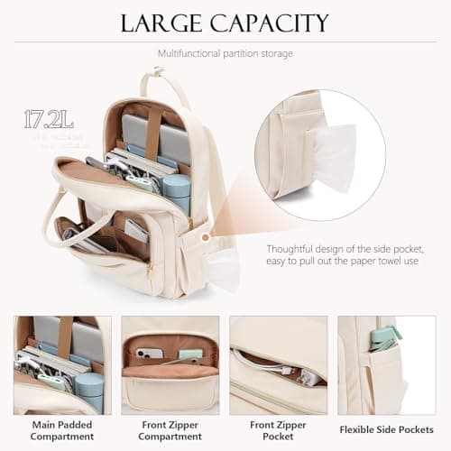 MDODO Laptop Backpack Women,16Inch Teacher Laptop Bag Backpack with Laptop Compartment Waterproof Carry on Daypack Backpack for Work,College,Travel,Trip,Nurse, Beige - Thumbnail 2