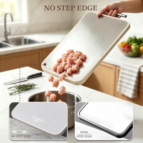 Cookeers Stainless Steel Cutting Board for Kitchen - Upgraded No Step Edge Double Side Cutting Board, Food Grade Stainless Steel/PP, Dishwasher Safe, Non-Slip, 15.8”×10.24 ” Chopping Board - Thumbnail 3