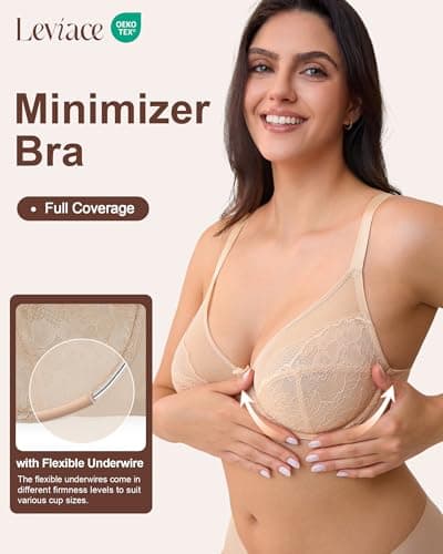 leviace Minimizer Bra for Women, Full-Coverage Unlined Lace Warm Beige - Thumbnail 2