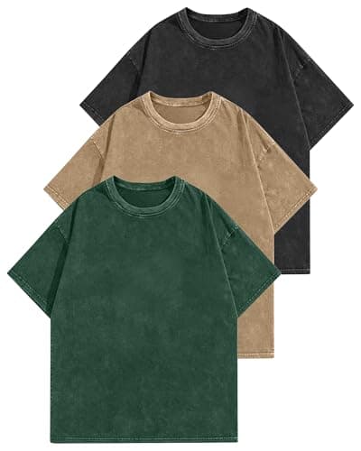 Aiyino Women's Oversized Cotton T-Shirts 3 Pack Vintage Washed Loose Fit Short Sleeve Crew Neck Casual Basic Tee DarkGreen/Khaki/Black L