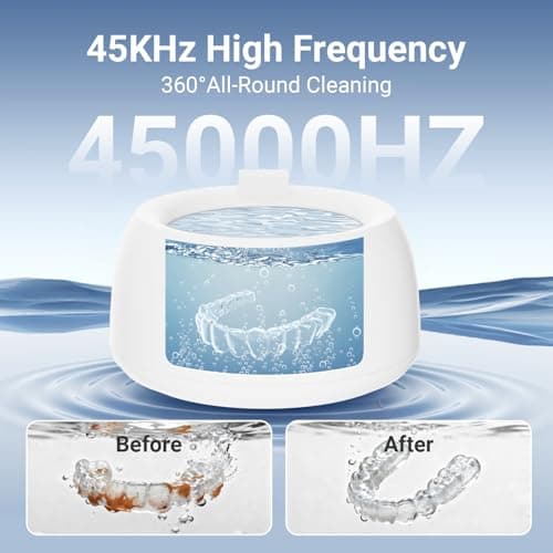Ultrasonic Retainer Cleaner for Aligners & Dentures, 45kHz Dental Cleaning Machine with Digital Timer, 200ML Stainless Steel Tank, Low Noise Cleaner for Braces, Mouth Guards & Daily Dental Care - Thumbnail 5