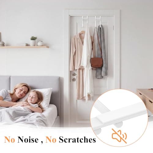 FYY Over the Door Hooks, No Assembly Required 2 PCS Double Hanger Heavy Duty Metal Towel Rack with Soft Pads, Organizer for Coat, Bag, Robe-Fits Bathroom, Closet Dorm Up to 1 1/2", 5.11" Long, White - Thumbnail 3