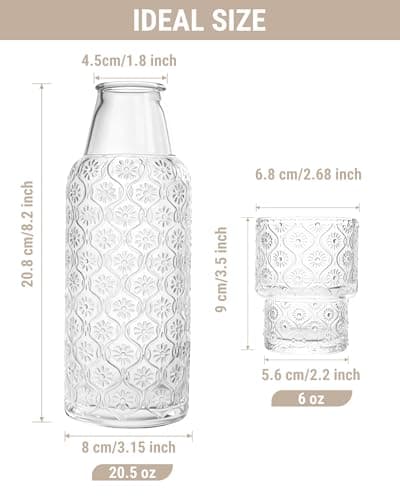 DmmyAlzx Bedside Water Carafe and Glass Set, 20.5oz Glass Pitcher with 6oz Tumbler Lid, Nightstand Water Container & Mouthwash Dispenser for Bedroom & Bathroom, Daisy-Pattern - Thumbnail 4