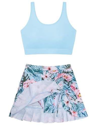 DAXIANG Teens Girls Two Piece Swimsuit Modest Ruffle Skirt Bathing Suit Adjustable Straps Tankini Set Removable Padded Sky Blue Size 16 - Image 1
