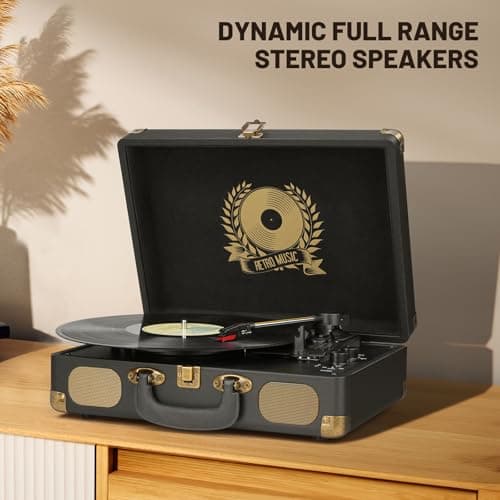 Vinyl Record Player Bluetooth Turntable 3-Speed Suitcase Portable Vintage Belt-Driven Record Player with Built-in Speakers RCA Line Out AUX in Headphone Jack LP Recording to Convert Records to MP3 - Thumbnail 6