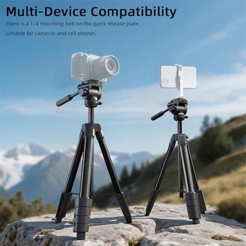 Jishane Camera Tripod, Travel Tripod for Camera Canon EOS Rebel Nikon, 61" Lightweight Phone Stand with Wireless Remote & Carry Bag, Compatible with DSLR, iPhone, Spotting Scopes, Max Load 11lb - Thumbnail 2